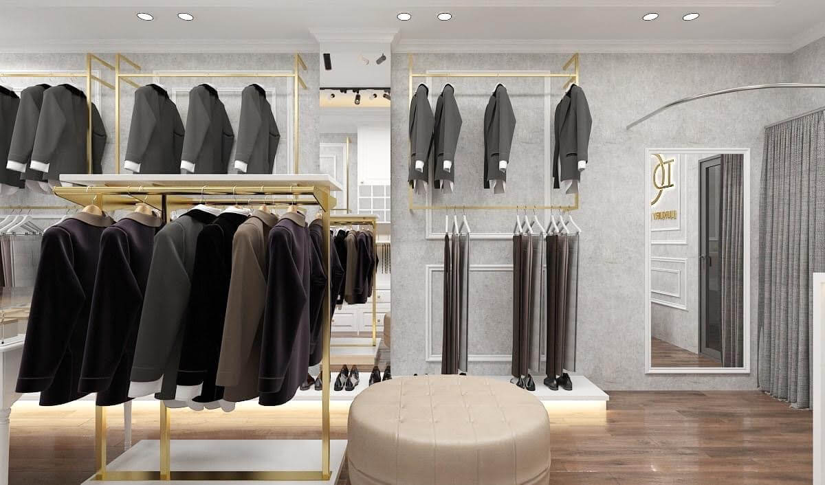 PPhong cách thiết kế nội thất cửa hàng thời trang nam thanh lịch 