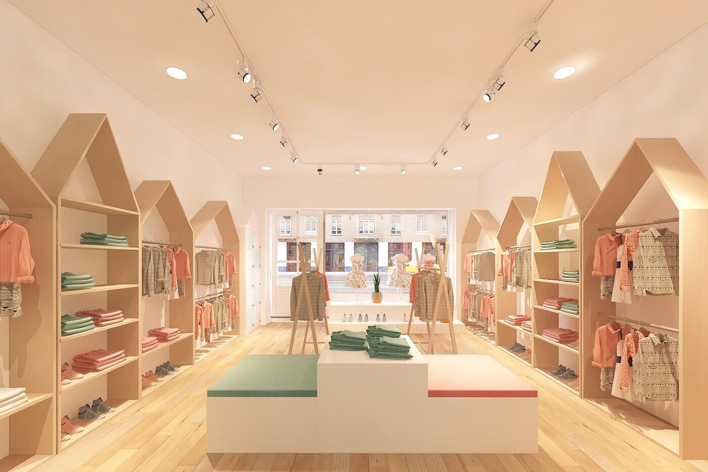 Hệ thống giá, kệ trưng bày sản phẩm cho shop thời trang trẻ em