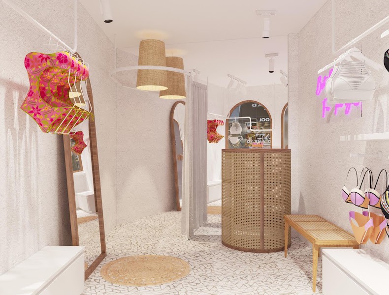 Màu sắc, kiểu dáng nội thất dùng trong thiết kế nội thất shop đồ lót Emily