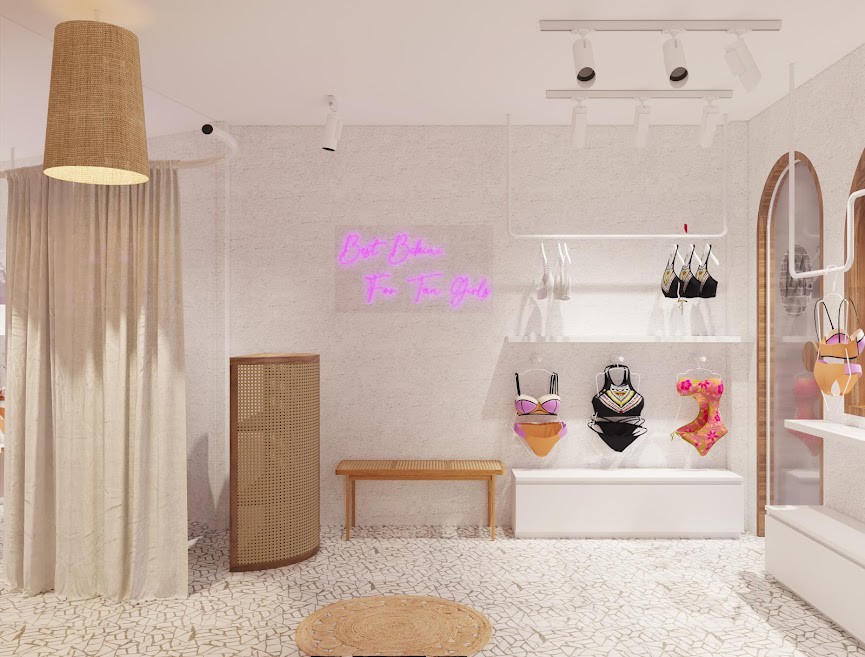 Ánh sáng bố trí trong thiết kế shop đồ lót của Emily