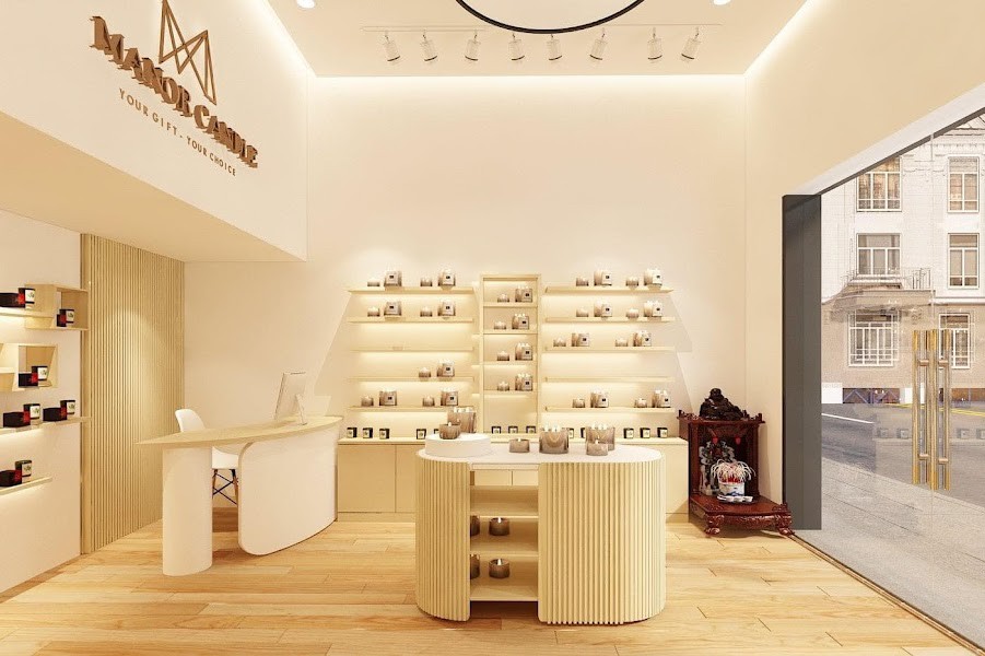 Thiết kế shop phong thủy tránh đặt bàn thờ thần tài hướng nhìn đối diện cửa ra vào